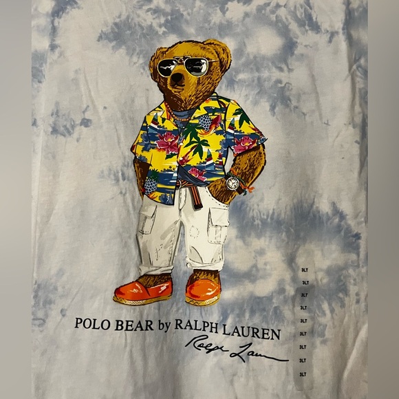 NWT Polo Ralph Lauren Beach Club Bear Rivera Cloud Dye Blue and White Authentic - Picture 2 of 9